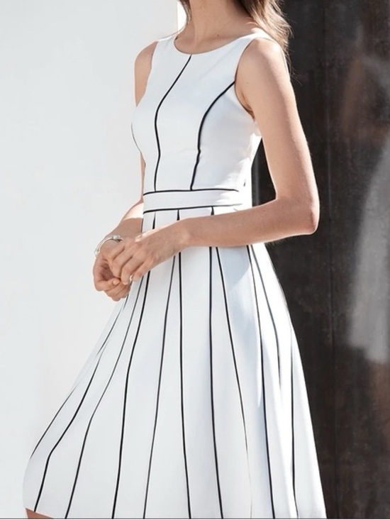 White House Black Market Dresses & Skirts - White House Black Market White Midi Dress with Black Vertical Stripes